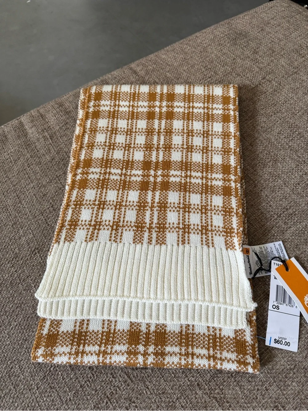 Timberland Cream & Golden Plaid Knit Scarf